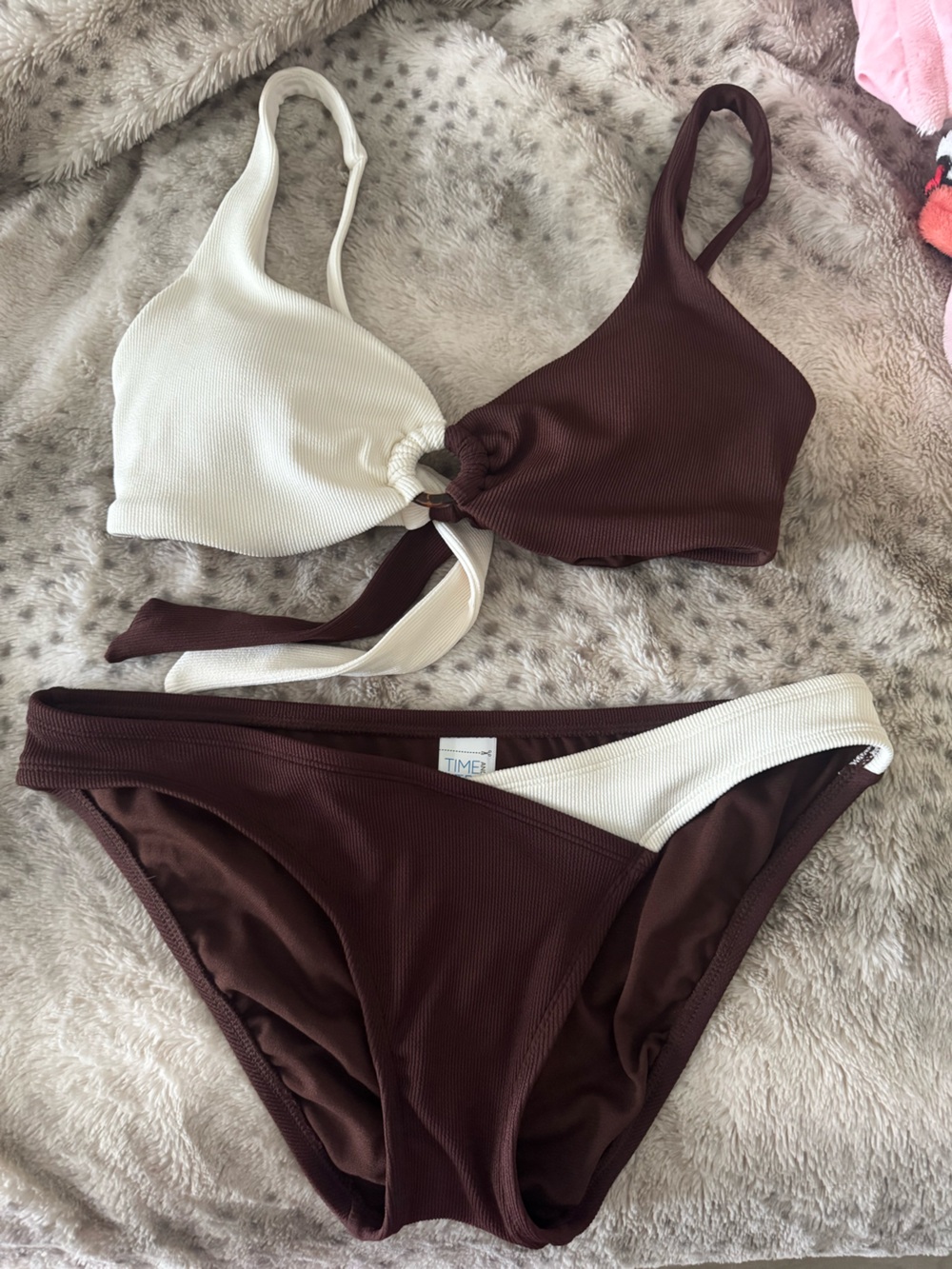 Time and Tru Two-Tone Brown and Cream Bikini Set